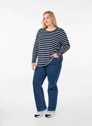 Zizzi Langærmet bluse med striber, Evening Blue Stripe, Model image number 2