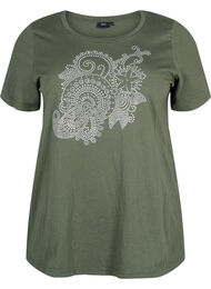 Bomulds t-shirt med rhinesten motiv, Thyme w. Rhinestones