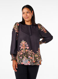 Bluse med paisleyprint, Black Paisley, Model