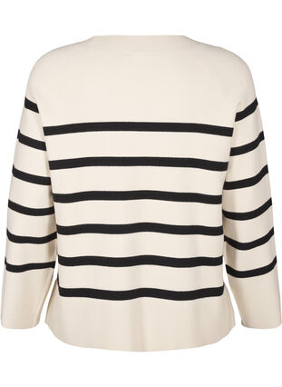 Zizzi Stribet strikbluse med rund hals, Birch w. Black, Packshot image number 1