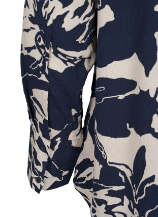 Zizzi Langærmet skjorte med print og v-hals, Navy Blazer AOP, Packshot image number 2