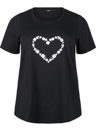 FLASH - T-shirt med motiv, Black Flower Heart 