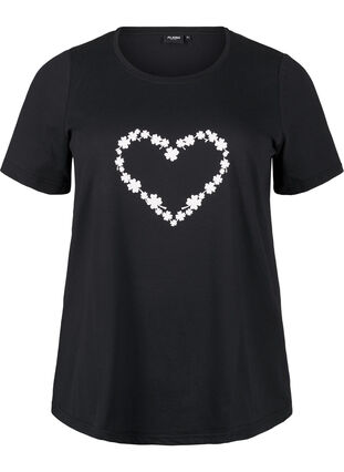 Zizzi FLASH - T-shirt med motiv, Black Flower Heart , Packshot image number 0