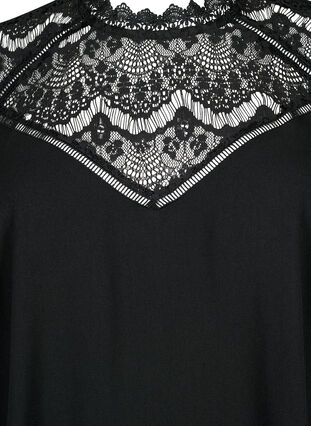 Zizzi Langærmet bluse med blonder, Black, Packshot image number 2
