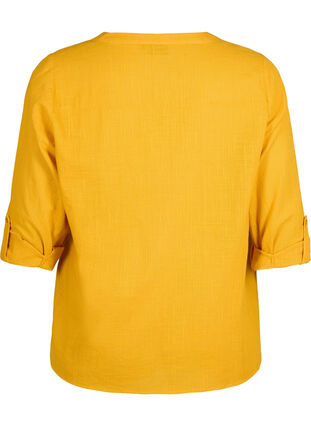 Zizzi Skjortebluse i bomuld med v-udskæring, Golden Yellow, Packshot image number 1