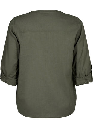 Zizzi Skjortebluse i bomuld med v-udskæring, Thyme, Packshot image number 1