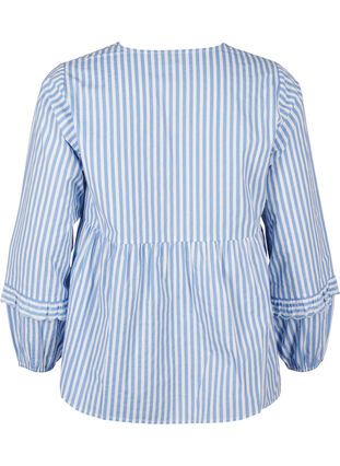 Zizzi Stribet bluse med åben front og broderidetaljer, C. Blue White Stripe, Packshot image number 1