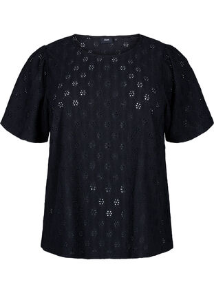 Zizzi Kortærmet bluse med hulmønster, Black, Packshot image number 0