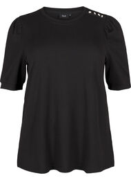 Bluse med knapdetalje og korte pufærmer, Black