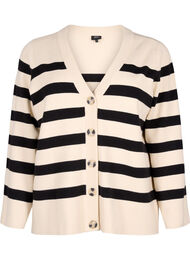 Stribet strikcardigan med v-hals, Birch w. Black