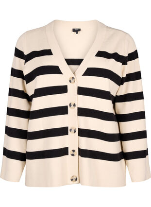 Zizzi Stribet strikcardigan med v-hals, Birch w. Black, Packshot image number 0