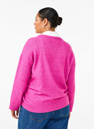 Strikbluse med rund hals og midtersøm, Fuchsia Red Mel., Model