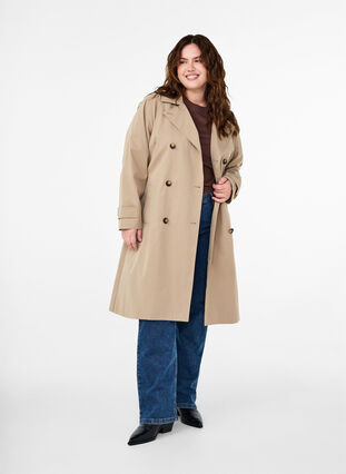 Zizzi Klassisk lang trenchcoat med bælte, Chinchilla, Model image number 3