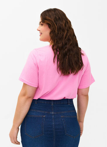 Zizzi FLASH - T-shirt med motiv, Begonia Pink Always, Model image number 1