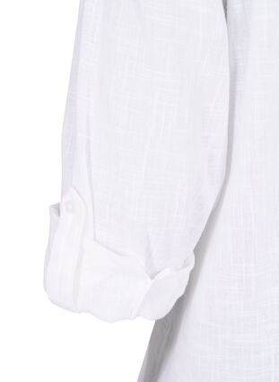 Zizzi Skjortebluse i bomuld med v-udskæring, Bright White, Packshot image number 3
