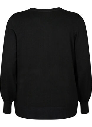 Zizzi Strikcardigan med rund hals og knapper, Black, Packshot image number 1