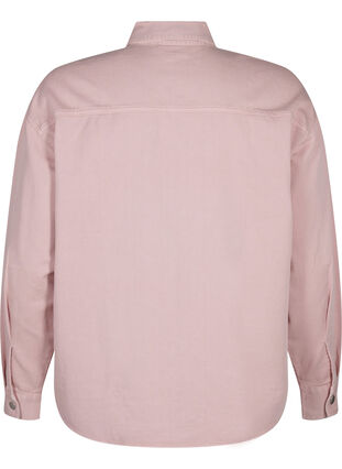 Zizzi Ensfarvet denimskjorte med brystlommer, Pale Mauve, Packshot image number 1