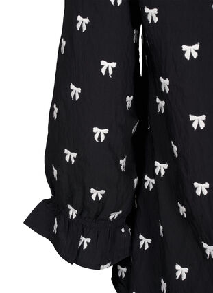 Zizzi Bluse med sløjfer og 3/4 ærmer, Black White Bow, Packshot image number 3