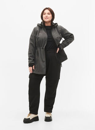 Zizzi Softshell jakke med aftagelig hætte, Dark Grey Melange, Model image number 3