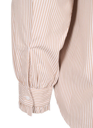 Zizzi Stribet skjortebluse med flæser, Silver Mink Stripe, Packshot image number 4