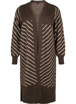 Zizzi Stribet strikcardigan med slids, Rain D.Mel.D.T.Mel., Packshot image number 0