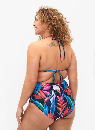 Zizzi Bikini underdel med print og høj talje, Bright Leaf, Model image number 1