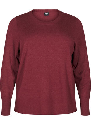 Zizzi FLASH - Strikbluse med rund hals, Merlot Mel., Packshot image number 0