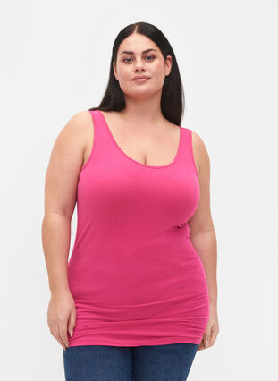 Zizzi Ensfarvet basis top i bomuld, Beetroot Purple, Model image number 0