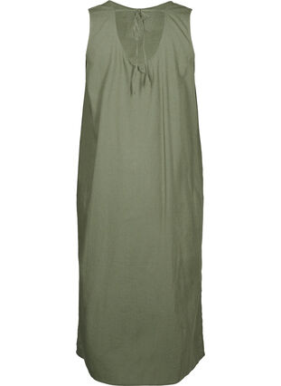 Zizzi Ærmeløs kjole i bomuldsmix med hør, Deep Lichen Green, Packshot image number 1