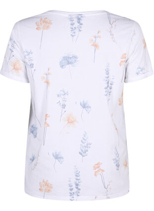 Zizzi T-shirt i økologisk bomuld med blomsterprint, White W. Blue flower, Packshot image number 1