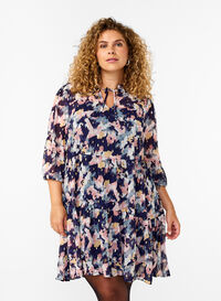 Tunika med blomsterprint og lurex, Night Sky AOP Flower, Model