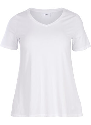 Zizzi Ensfarvet basis t-shirt i bomuld, Bright White, Packshot image number 0