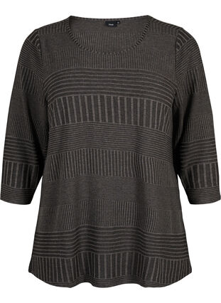 Zizzi Bluse med 3/4 ærmer og stribet mønster, Dark Grey Melange, Packshot image number 0