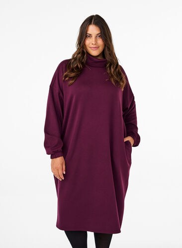 Zizzi A-formet kjole med turtleneck, Fig, Model image number 0