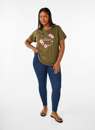 Zizzi FLASH - T-shirt med motiv, Olive Night Flower, Model image number 2