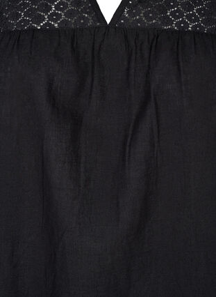 Zizzi Kjole i bomuldsmix med hør og crochetdetalje, Black, Packshot image number 2
