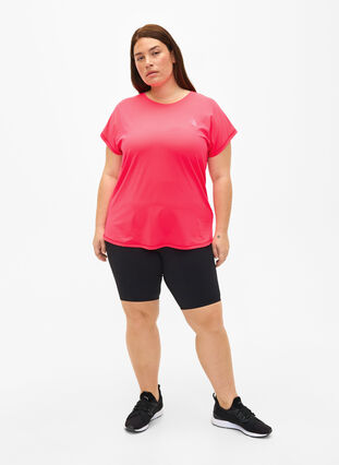 Zizzi Kortærmet trænings t-shirt, Neon Diva Pink, Model image number 2