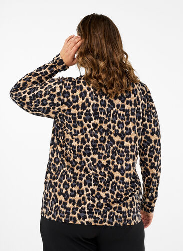 Zizzi FLASH - Langærmet bluse med turtleneck, Leopard Print , Model image number 1