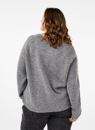 Zizzi Løstsiddende strikbluse med rund hals, Medium Grey Melange, Model image number 1