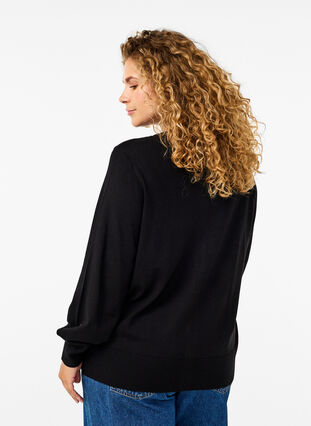 Zizzi Strikcardigan med rund hals og knapper, Black, Model image number 1