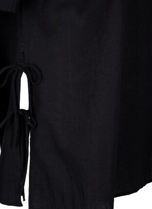 Zizzi Kortærmet bluse i bomuldsmix med hør og snøredetalje, Black, Packshot image number 3
