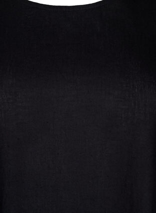 Zizzi Kortærmet bluse i bomuldsmix med hør og snøredetalje, Black, Packshot image number 2