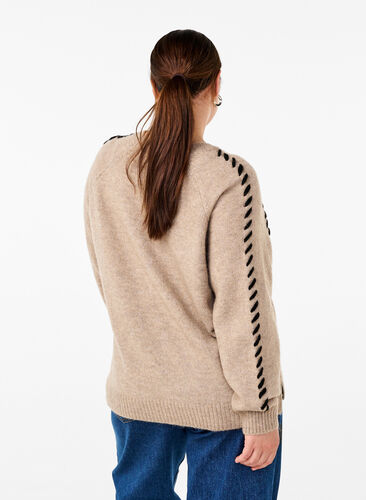 Zizzi Strikbluse med stikninger, Desert T.Wh.Mel.Comb, Model image number 1