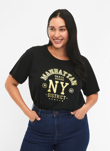 Zizzi FLASH - T-shirt med motiv, Black Ny, Model image number 0