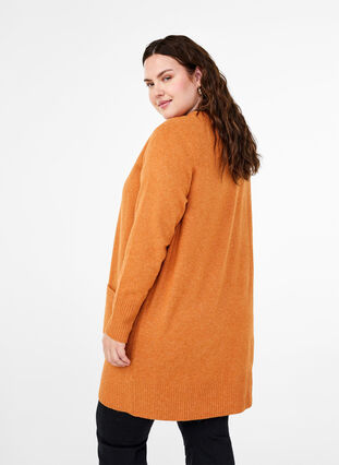 Zizzi Meleret strik cardigan med lommer, Marmelade White Mel., Model image number 1