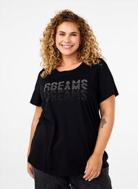 Bomulds t-shirt med rhinesten motiv, Black w. Dream, Model