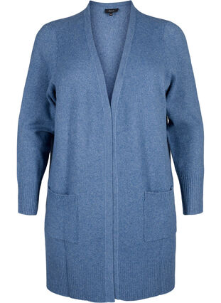 Zizzi Meleret strik cardigan med lommer, Bering S. White Mel., Packshot image number 0