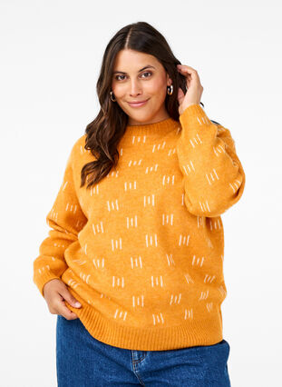 Zizzi Mønstret strikbluse, Yam Birch Comb, Model image number 0