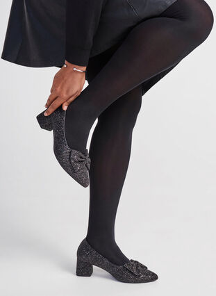 Zizzi Wide fit - Glitter pump med sløjfe, Black, Image image number 0