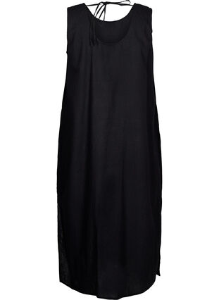 Zizzi Ærmeløs kjole i bomuldsmix med hør, Black, Packshot image number 1